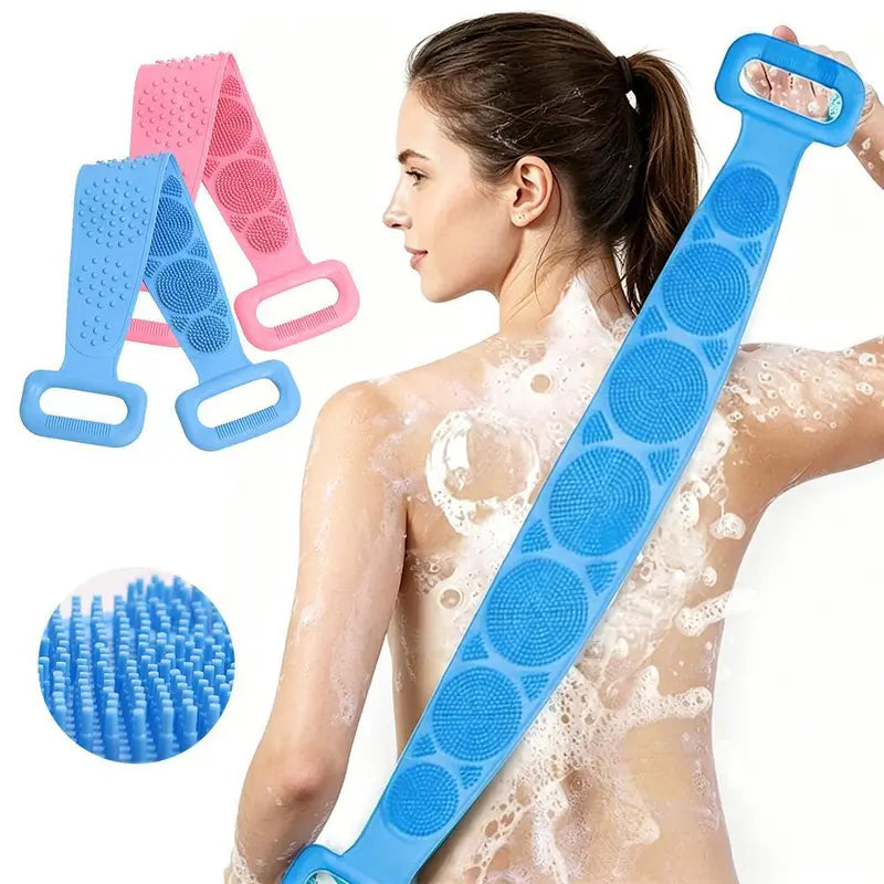 Silicone Bath Brush, Double-Sided Exfoliating Back Scrubber with Mesh Sponge💦