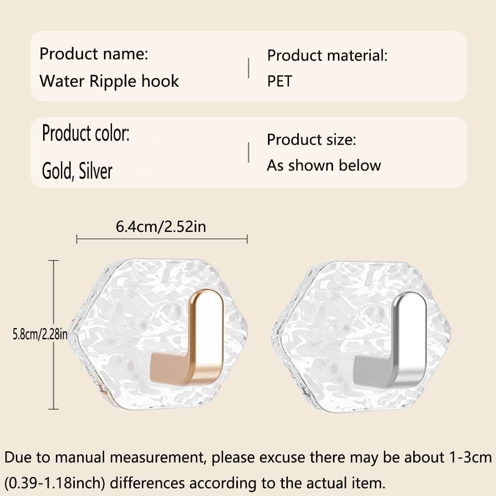 Hexagonal Ripple Self-Adhesive Hooks, Heavy Duty Waterproof Sticky Hooks 🪝