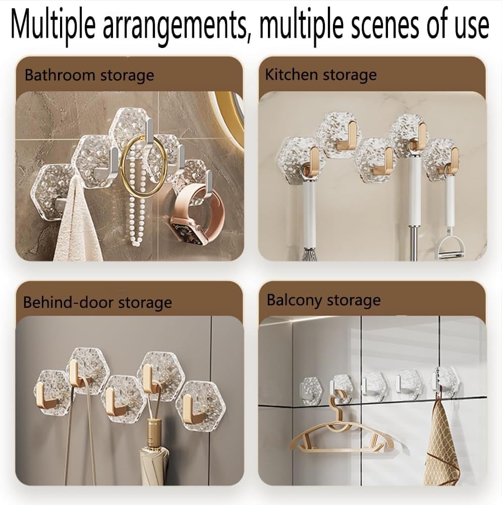 Hexagonal Ripple Self-Adhesive Hooks, Heavy Duty Waterproof Sticky Hooks 🪝