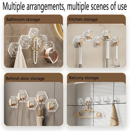 Hexagonal Ripple Self-Adhesive Hooks, Heavy Duty Waterproof Sticky Hooks 🪝