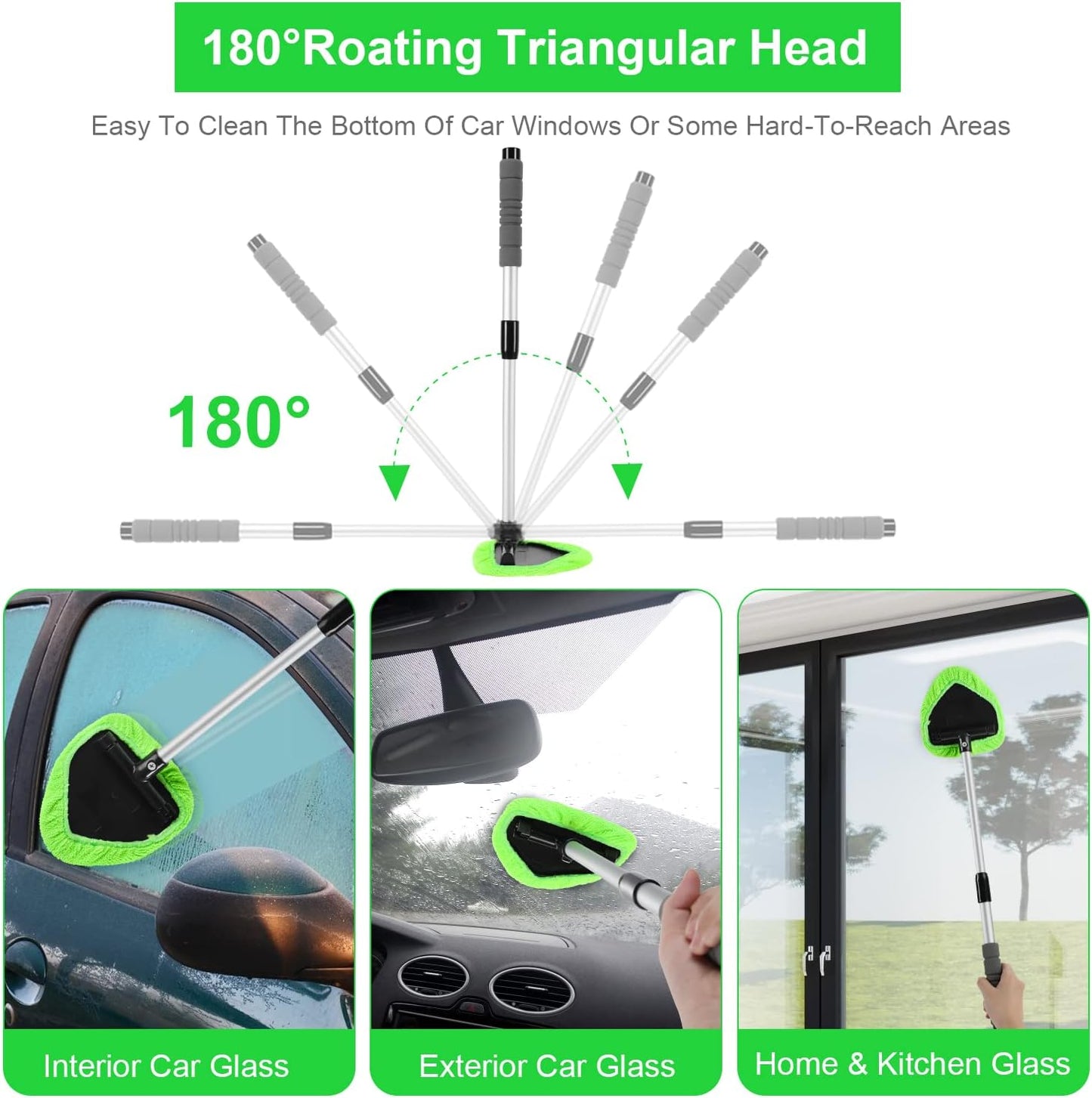 🚗 Microfiber Car Windshield Cleaning Tool with Extendable Handle