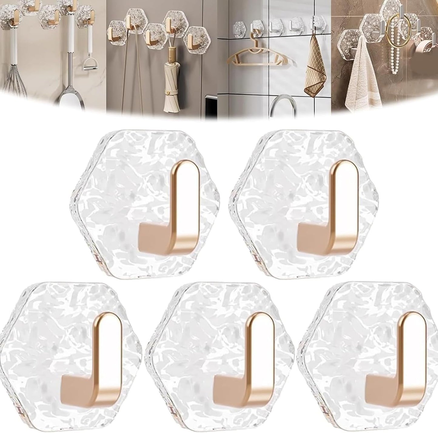 Hexagonal Ripple Self-Adhesive Hooks, Heavy Duty Waterproof Sticky Hooks 🪝