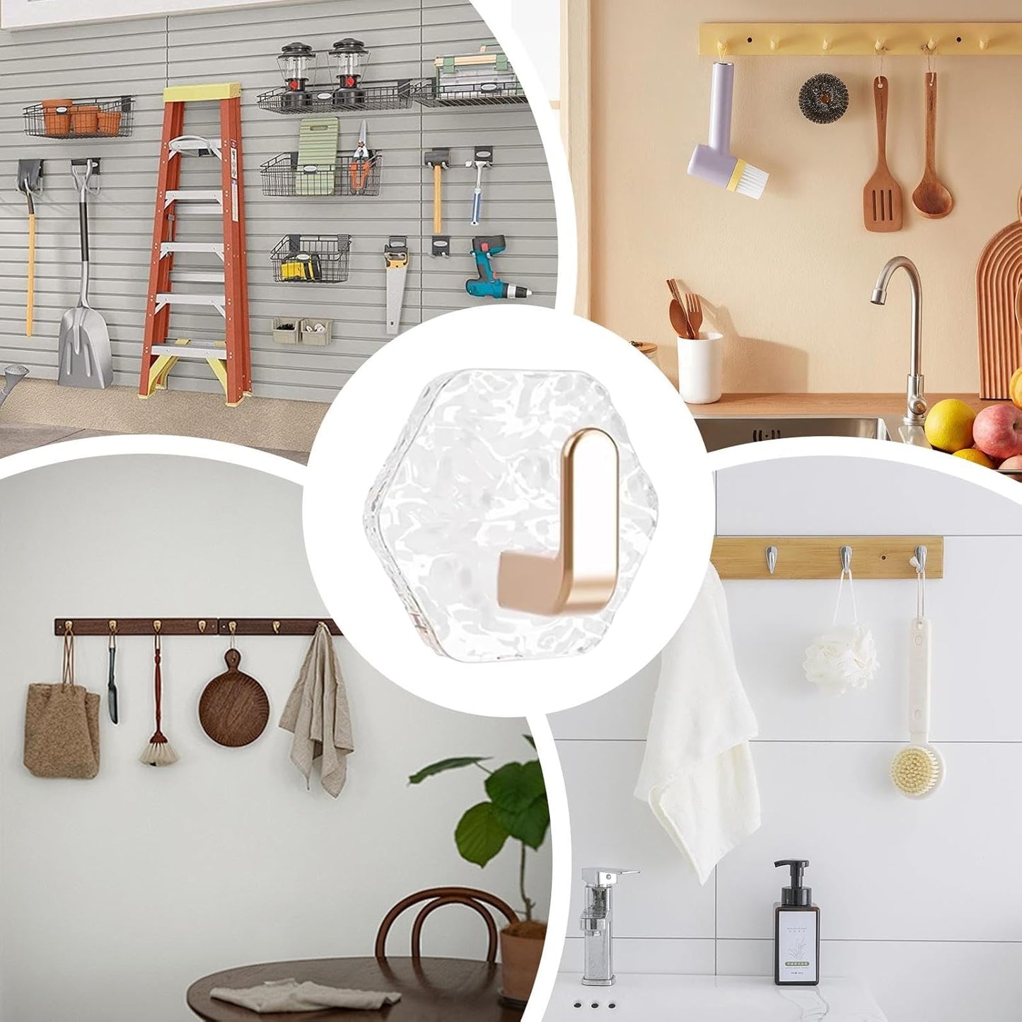 Hexagonal Ripple Self-Adhesive Hooks, Heavy Duty Waterproof Sticky Hooks 🪝