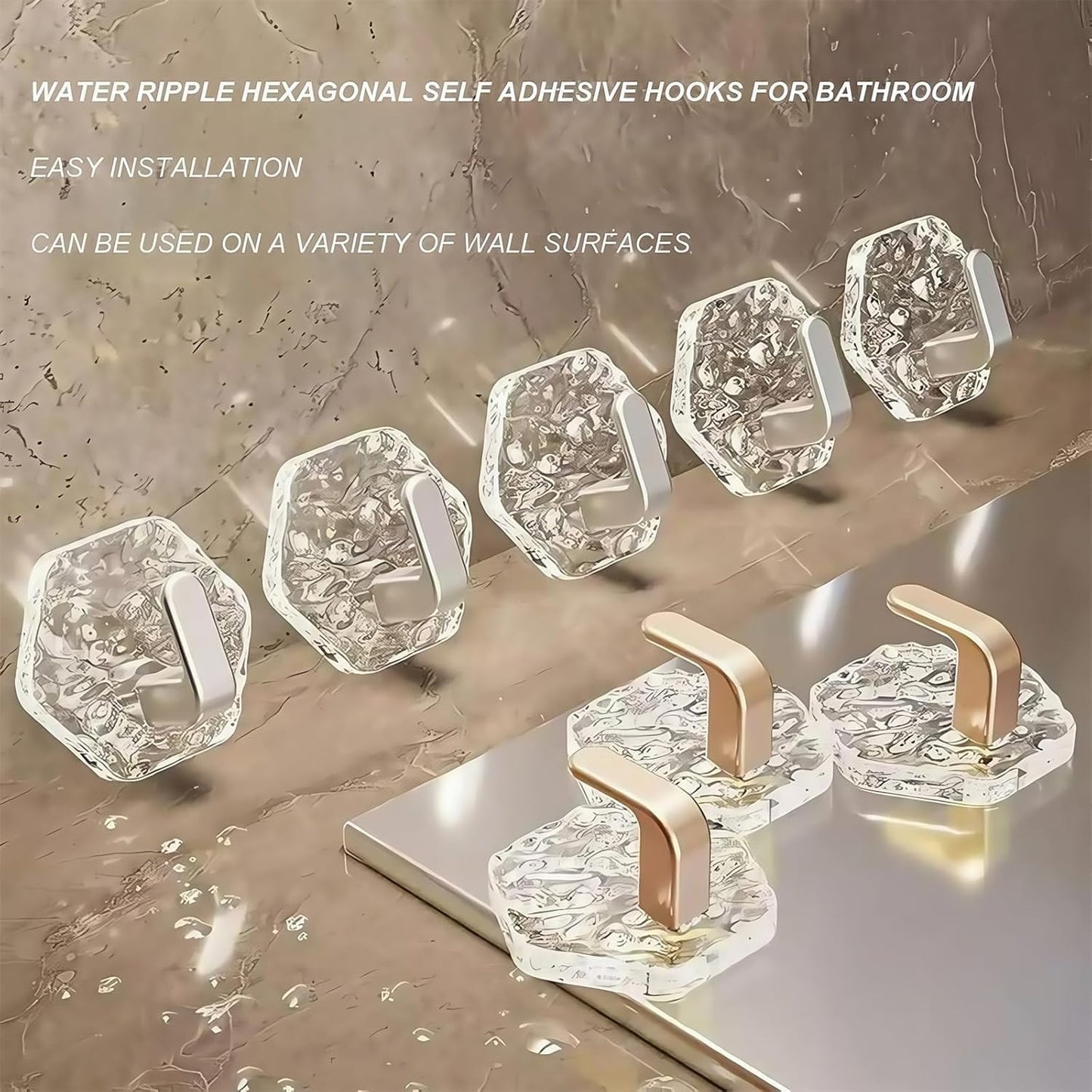 Hexagonal Ripple Self-Adhesive Hooks, Heavy Duty Waterproof Sticky Hooks 🪝