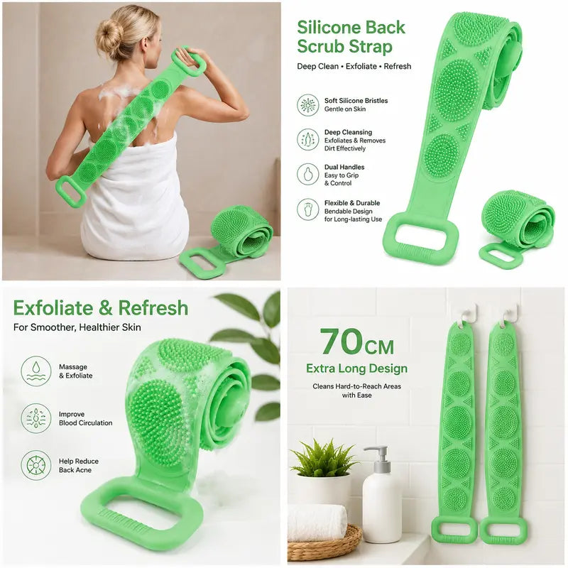 Silicone Bath Brush, Double-Sided Exfoliating Back Scrubber with Mesh Sponge💦