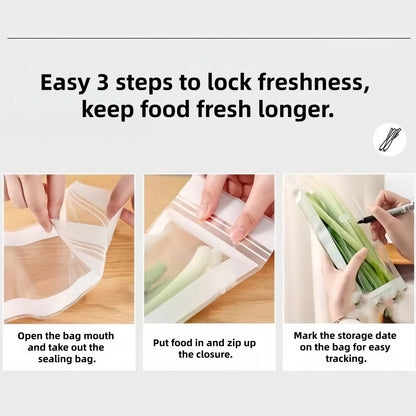 🔥 49% OFF Limited Offer – 🥬 50/100PCS Reusable Long Food Storage Bags, Double-Zip Seal Freshness Bags for Kitchen
