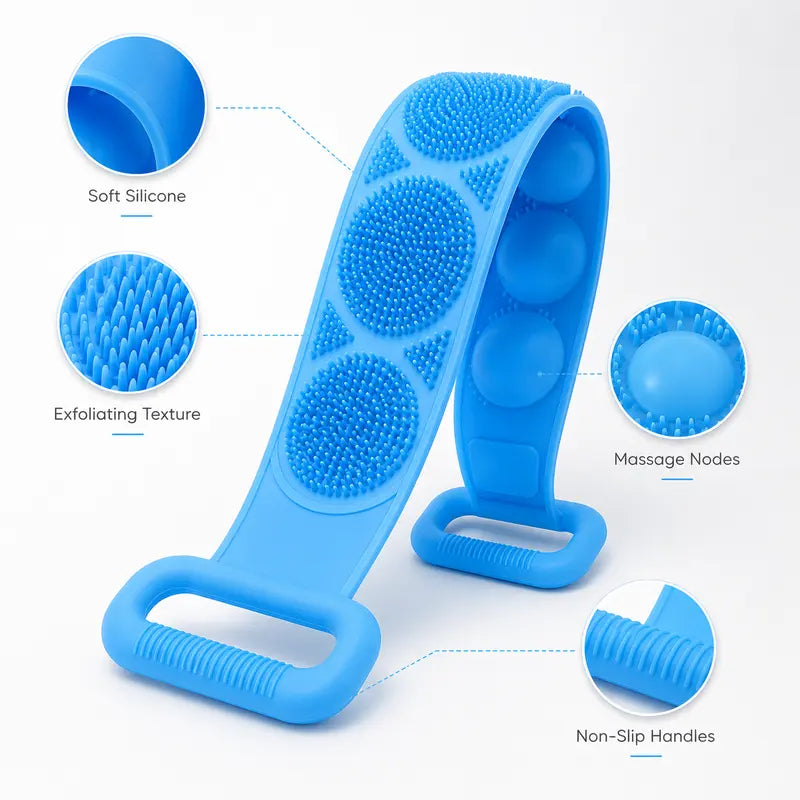 Silicone Bath Brush, Double-Sided Exfoliating Back Scrubber with Mesh Sponge💦