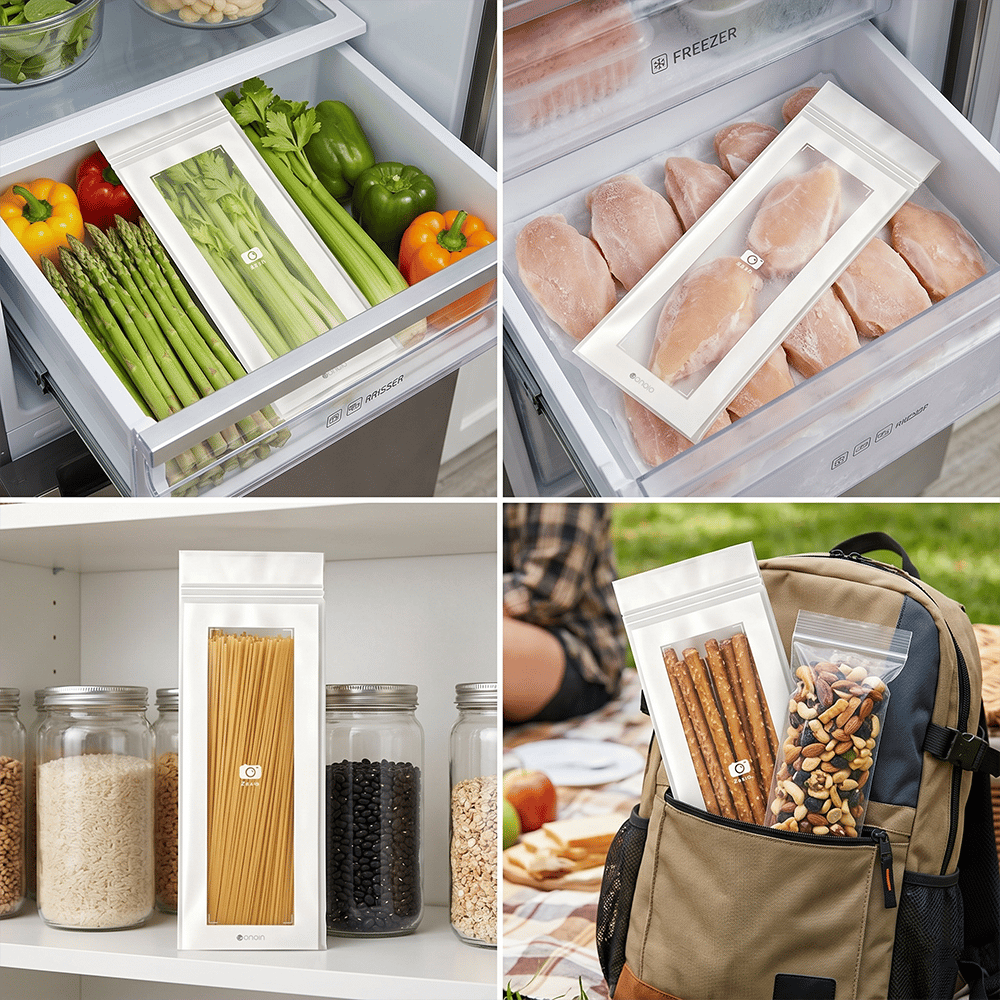 🔥 49% OFF Limited Offer – 🥬 50/100PCS Reusable Long Food Storage Bags, Double-Zip Seal Freshness Bags for Kitchen