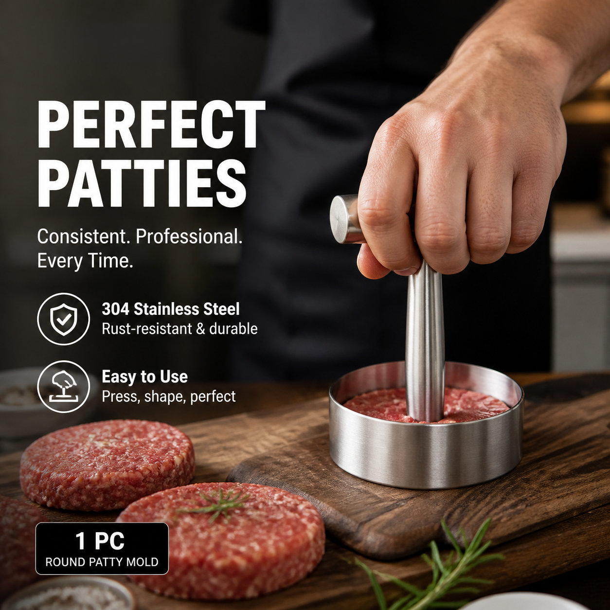🔥50% OFF!🥩Steak Press Round Patty Mold | Food‑Grade 304 Stainless Steel Burger Patty Maker