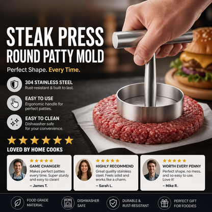 🔥50% OFF!🥩Steak Press Round Patty Mold | Food‑Grade 304 Stainless Steel Burger Patty Maker